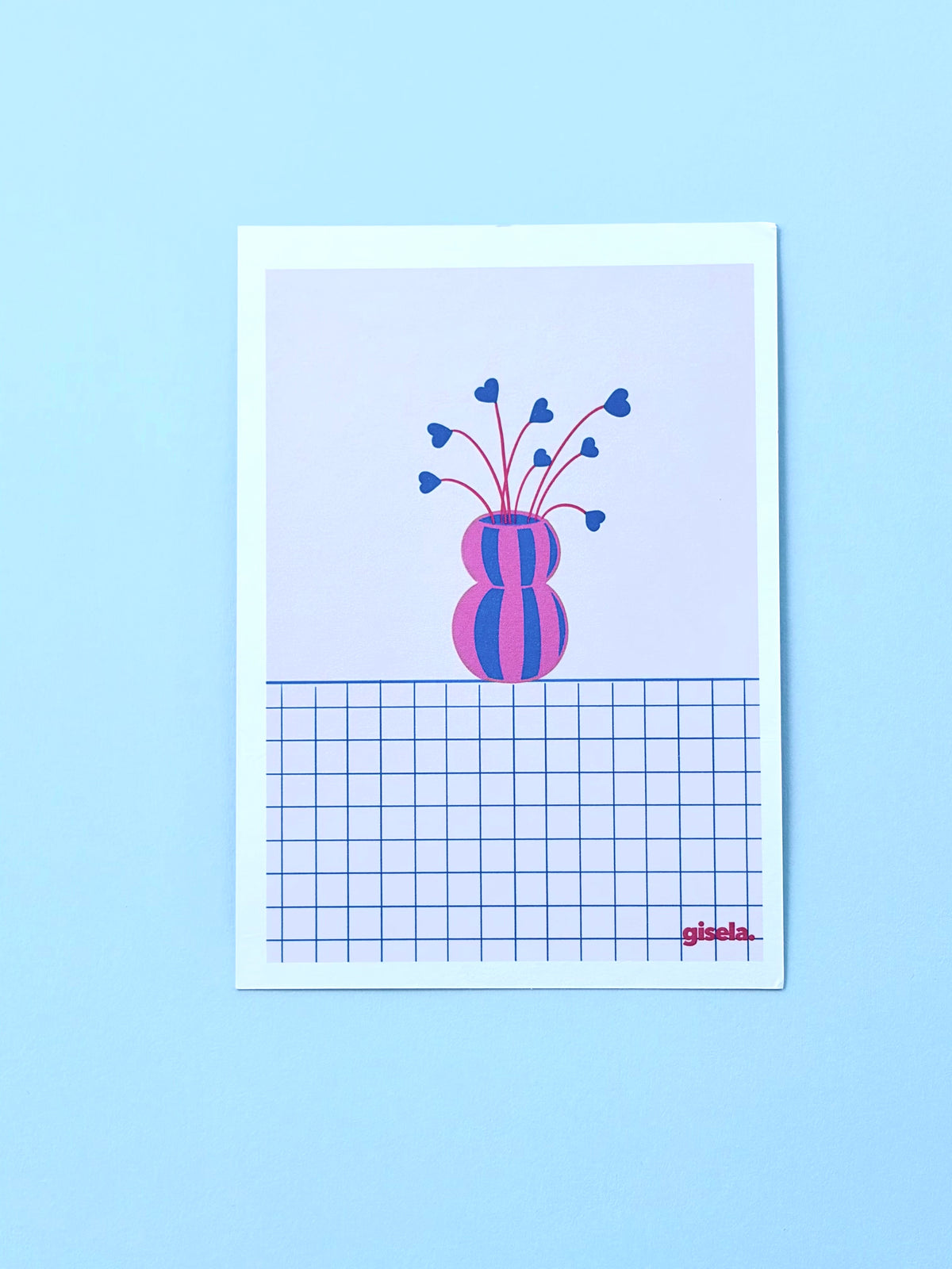 Carte - vase bleu/rose
